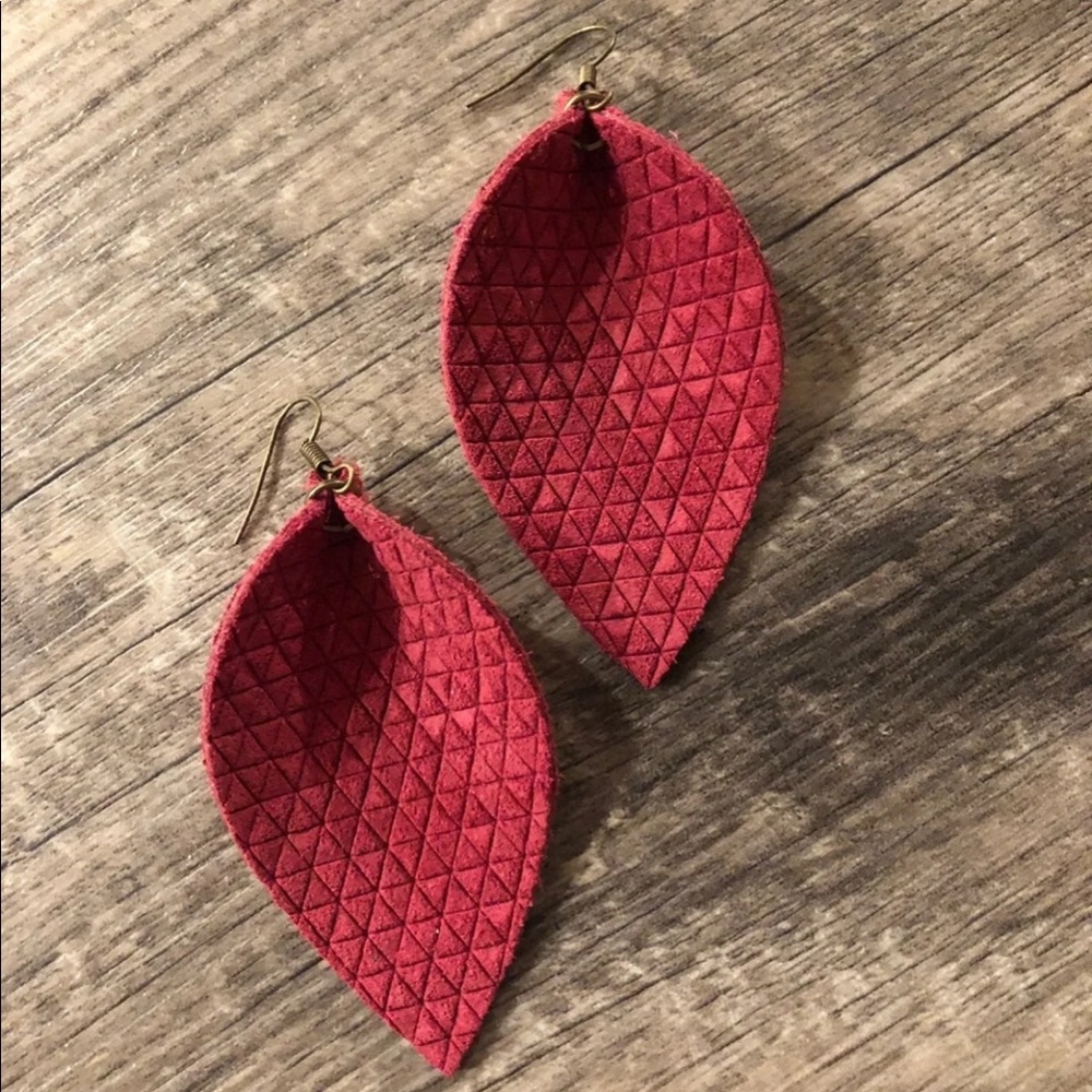 Cranberry Red Leather Earrings